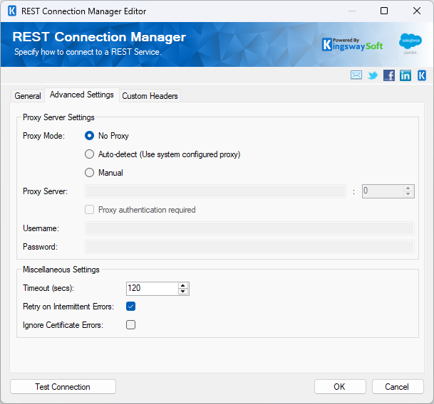 Salesforce Marketing Cloud Connection Manager Advanced Settings